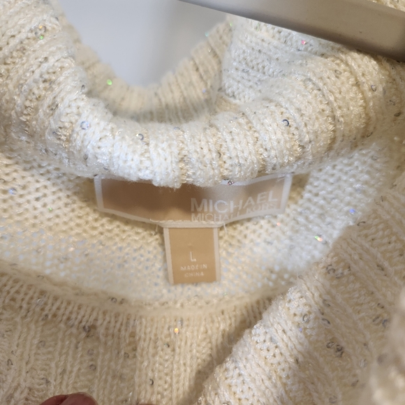 NWT MICHAEL KORS Off the Shoulder Sweater Color bone w/irradescant sequins LARGE - Picture 5 of 8